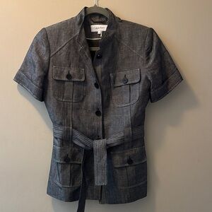 Calvin Klein Short-Sleeve Belted Utility suit Jacket - Charcoal Gray